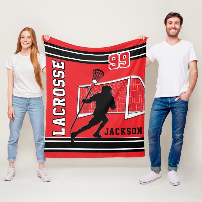 Lacrosse Sport - Red, White, Black Fleece Blanket (In Situ)
