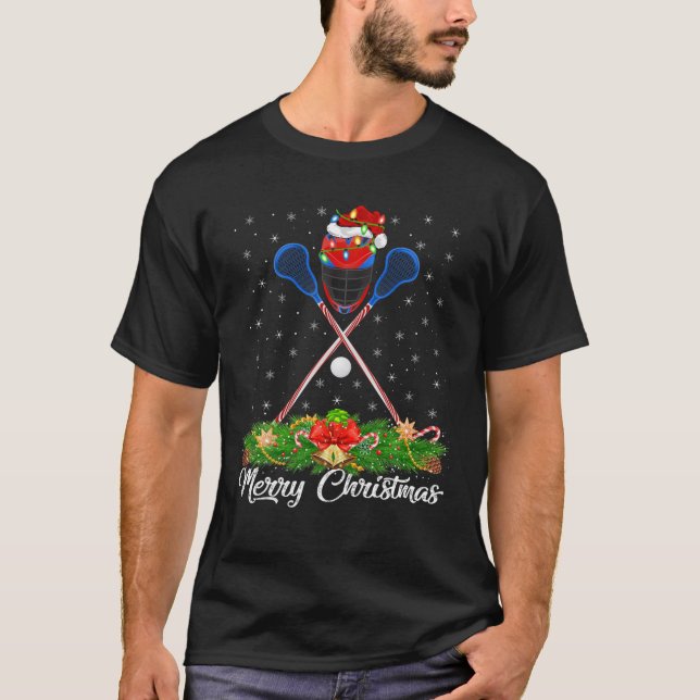 Lacrosse Sports Lover Matching Santa Hat Lacrosse T-Shirt (Front)