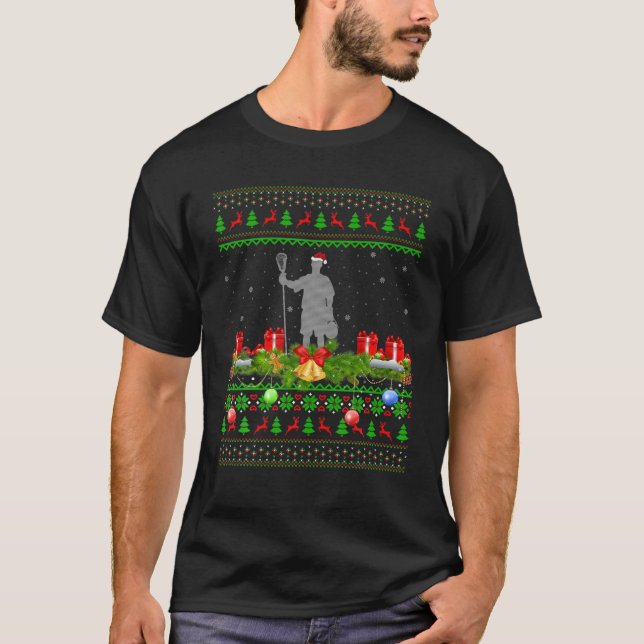 Lacrosse Sports Lover Xmas Santa Ugly Lacrosse Chr T-Shirt (Front)