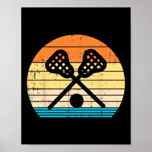 Lacrosse Stick Ball Sunset Retro Lax Player Men Wo Poster