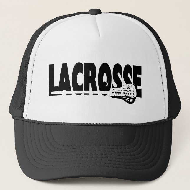 Lacrosse Stick Black and White Trucker Hat (Front)