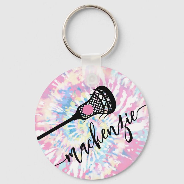 Lacrosse Stick Girly Tie Dye  Key Ring (Front)