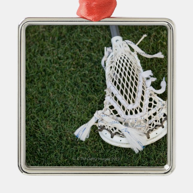 Lacrosse stick on grass metal tree decoration (Front)