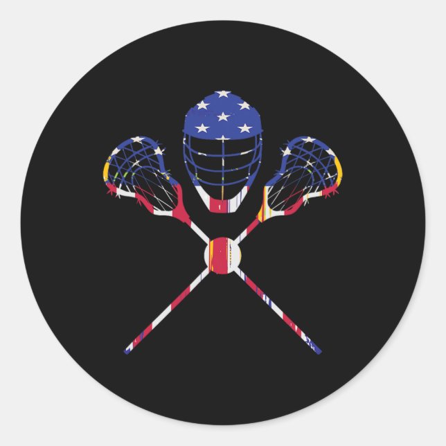 Lacrosse Stick Us Flag Lax Player Lacrosse  Classic Round Sticker (Front)