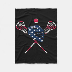 Lacrosse Stick Usa America Flag Fleece Blanket