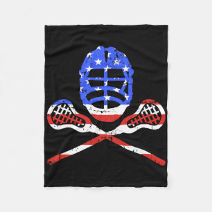 Lacrosse Sticks And Helmet With Us American Flag Fleece Blanket