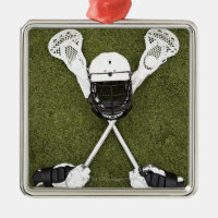 Lacrosse sticks, gloves, balls and sports helmet