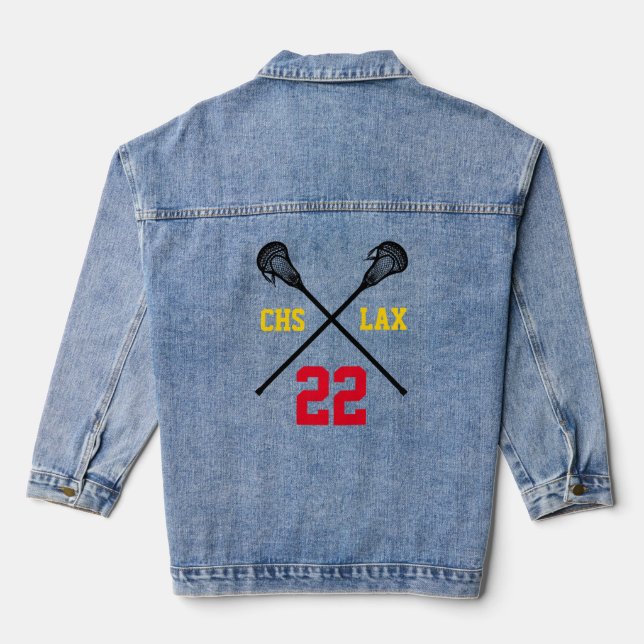 Lacrosse Sticks Lacrosse Player Number Sports Team Denim Jacket (Back)