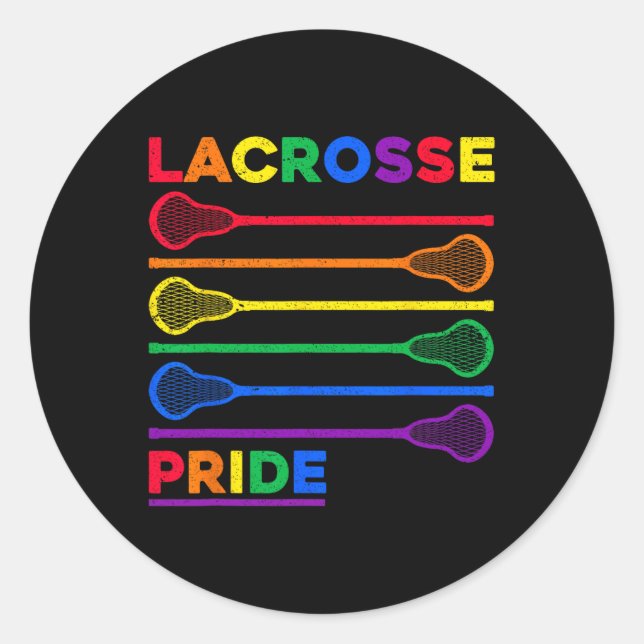 Lacrosse Sticks Lgbtq Rainbow Colour Gay Pride Mon Classic Round Sticker (Front)