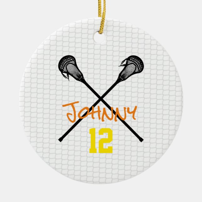 Lacrosse Sticks Net Name Number Sports boys Ceramic Tree Decoration (Front)