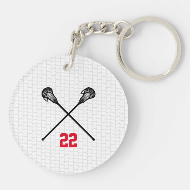 Lacrosse Sticks Player Number Sports Coach Fun Key Ring (Back)