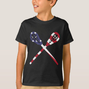 Lacrosse Sticks Us Flag Vintage Patriotic Lax Men T-Shirt