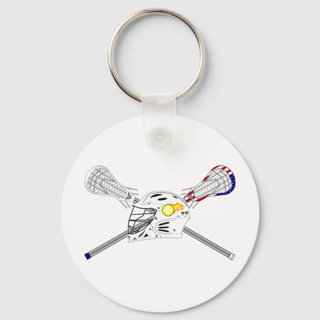 Lacrosse sticks with helmet key ring (Front)