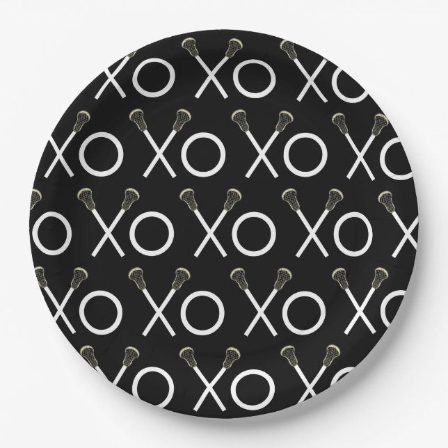 Lacrosse Team Black Paper Plate (Front)