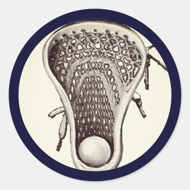 Lacrosse Team Navy-blue Classic Round Sticker (Front)