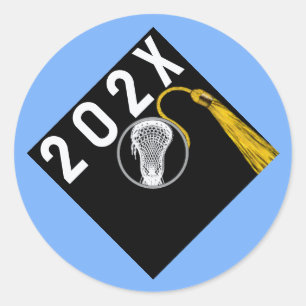 Lacrosse Team Senior Night Light Blue Square Stick Classic Round Sticker