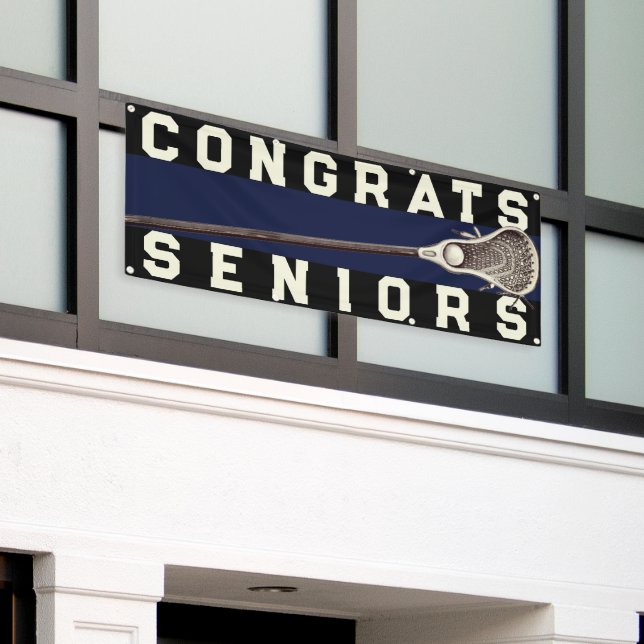 Lacrosse Team Seniors Navy Blue Congrats Banner (Outside Building)