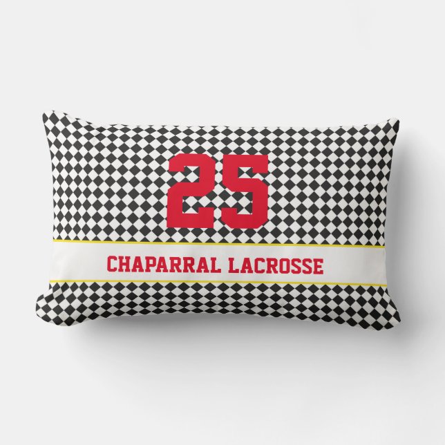 Lacrosse Team Sports Player NUMBER Chequerboard Lumbar Cushion (Front)