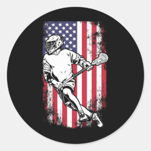 Lacrosse Us Flag  Classic Round Sticker