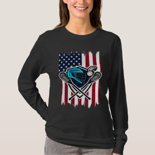Lacrosse Vintage American Flag Helmet And Sticks T-Shirt