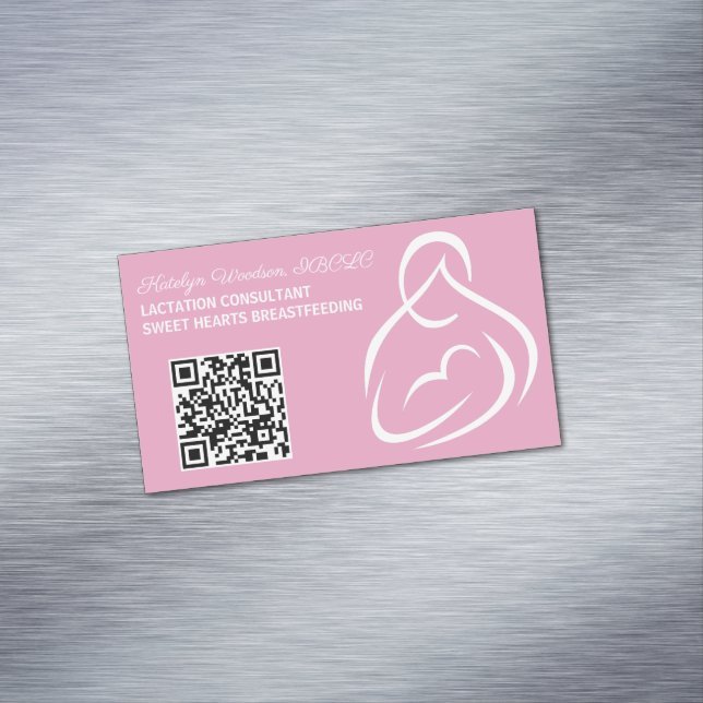 Lactation Consultant QR Code Pink Breastfeeding  Magnetic Business Card (In Situ)
