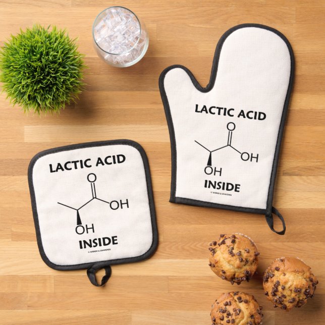 Lactic Acid Inside Chemistry Molecule Oven Mitt & Pot Holder Set (Top Down)