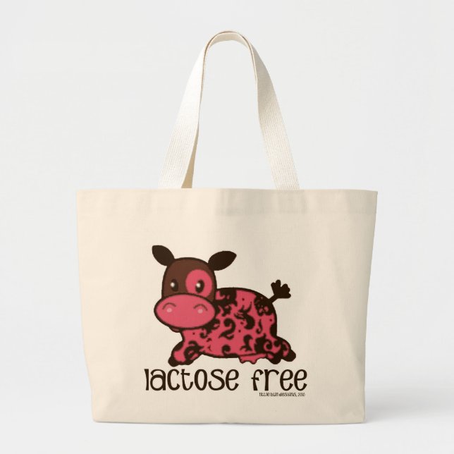 Lactose Free Pink Cow Large Tote Bag (Front)
