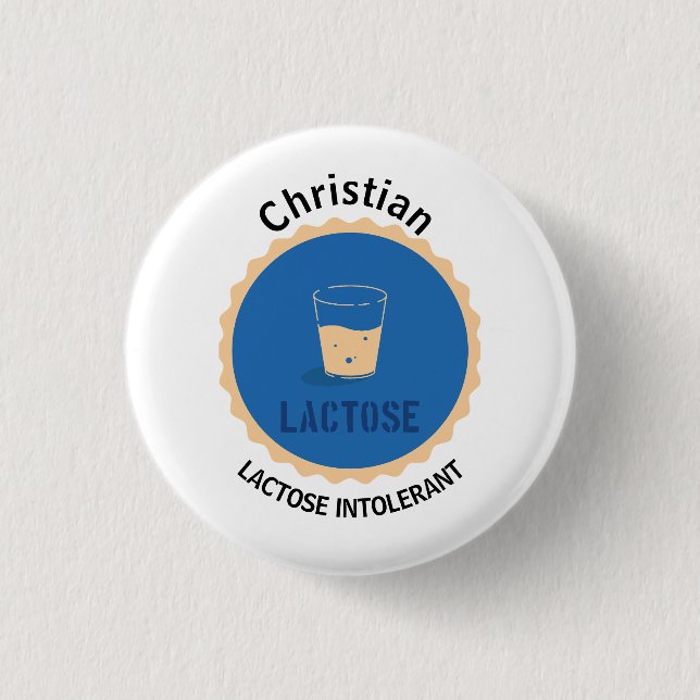 Lactose Intolerant Alert Editable Name 3 Cm Round Badge (Front)