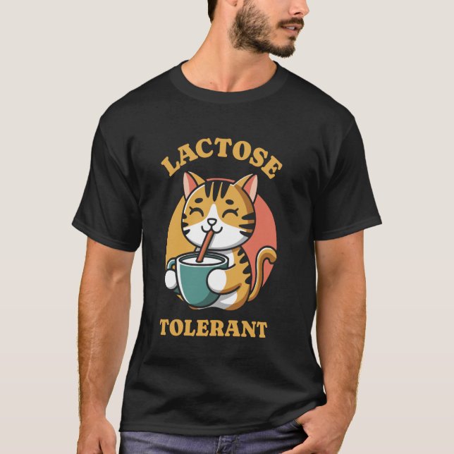 Lactose Tolerant Funny Cat Drinking Retro T-Shirt (Front)