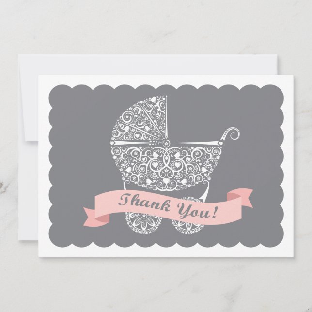 Lacy Baby Carriage Thank You Note Girl (Front)