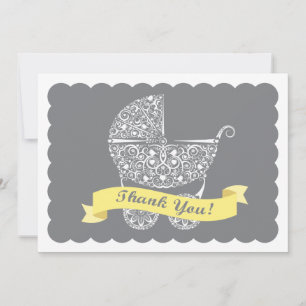 Lacy Baby Carriage Thank You Note Yellow Note Card