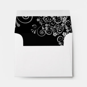 Lacy Black & Silver Inside White Wedding RSVP Envelope