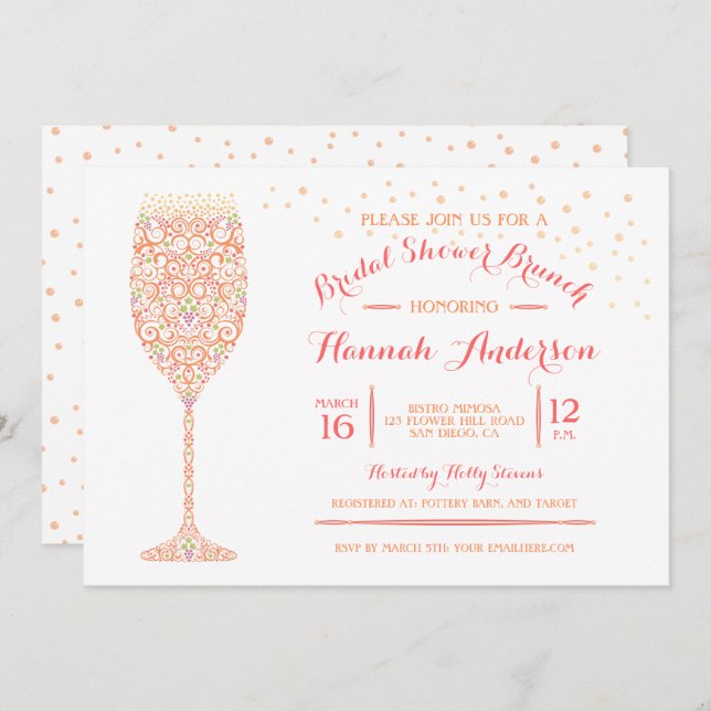 Lacy Champagne Bridal Shower Brunch Invitation (Front/Back)
