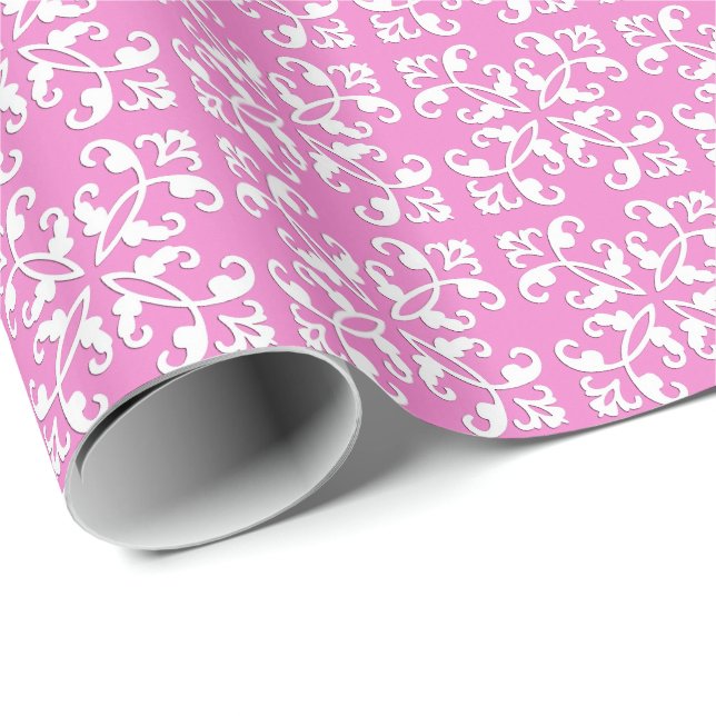 Lacy cutwork - white over orchid pink wrapping paper (Roll Corner)