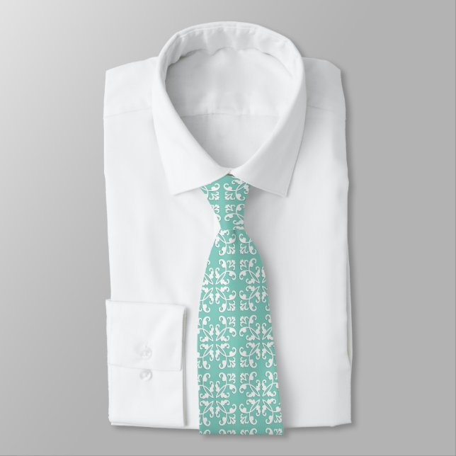 Lacy cutwork - white over seafoam green tie (Tied)