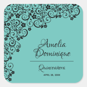 Lacy Elegant Quinceañera Turquoise Square Sticker