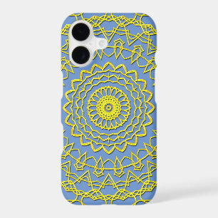 Lacy Gold Colour Circular Design on Cornflower Blu