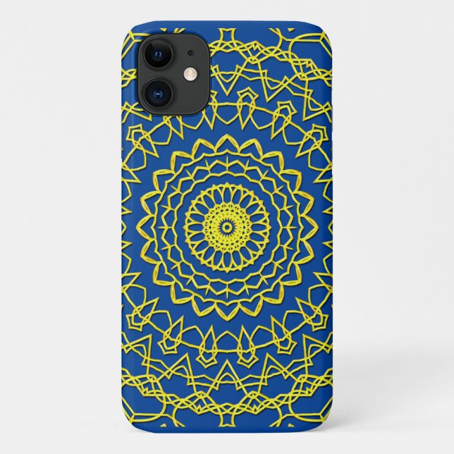 Lacy Gold Colour Circular Design on Dark Blue Case-Mate iPhone Case (Back)
