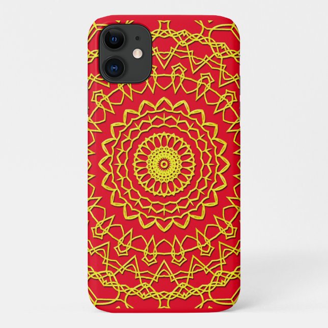 Lacy Gold Colour Circular Design on red Case-Mate iPhone Case (Back)