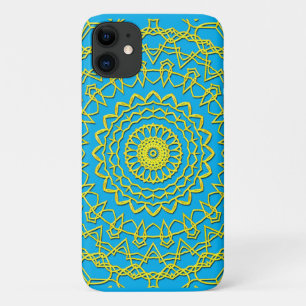 Lacy Gold Colour Circular Design on Sky Blue Case-Mate iPhone Case