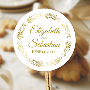 Lacy Gold Filigree Elegant Wedding Favor Classic Round Sticker