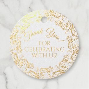 Lacy Gold Foil Floral Filigree Wedding Thank You Favour Tags