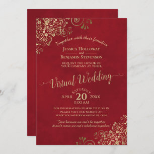 Lacy Gold Frills on Lush Red Virtual Wedding Invitation