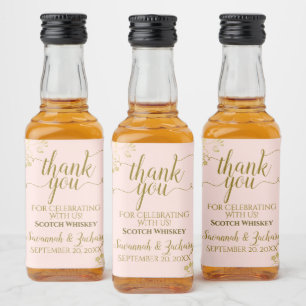 Lacy Gold on Blush Pink Wedding Thank You Mini Liquor Bottle Label