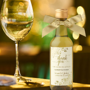 Lacy Gold on Cream Wedding Thank You Mini Wine Label
