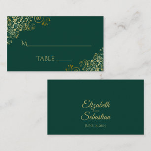 Lacy Gold on Emerald Green Wedding Escort Card