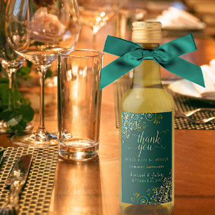 Lacy Gold on Emerald Green Wedding Thank You Mini Wine Label