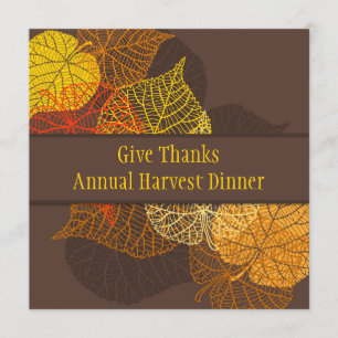 Lacy golden autumnal leaves Thanksgiving Dinner Invitation