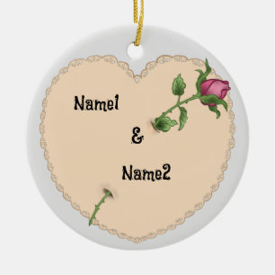 Lacy Heart Rose  Ceramic Tree Decoration