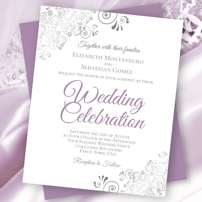 Lacy Lavender & White BUDGET Wedding Invitation (Creator Uploaded)
